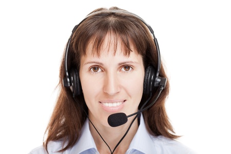 Beauty smiling business woman with headphones or headsetの写真素材