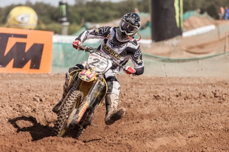 SEMIGORJE, RUSSIA - JULY 22: Grand Prix of Russia of FIM Motocross World Championship MX1 and MX2 Series on July 22, 2012 in Semigorje, Russiaのeditorial素材