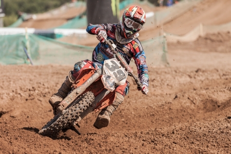 SEMIGORJE, RUSSIA - JULY 22: Grand Prix of Russia of FIM Motocross World Championship MX1 and MX2 Series on July 22, 2012 in Semigorje, Russiaのeditorial素材
