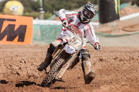 SEMIGORJE, RUSSIA - JULY 22: Grand Prix of Russia of FIM Motocross World Championship MX1 and MX2 Series on July 22, 2012 in Semigorje, Russiaのeditorial素材