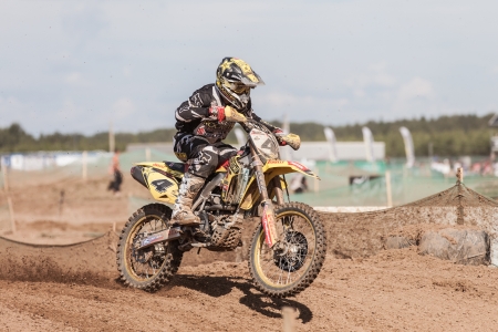 SEMIGORJE, RUSSIA - JULY 22: Grand Prix of Russia of FIM Motocross World Championship MX1 and MX2 Series on July 22, 2012 in Semigorje, Russiaのeditorial素材