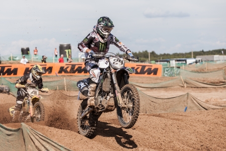 SEMIGORJE, RUSSIA - JULY 22: Grand Prix of Russia of FIM Motocross World Championship MX1 and MX2 Series on July 22, 2012 in Semigorje, Russiaのeditorial素材