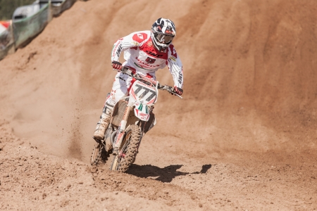 SEMIGORJE, RUSSIA - JULY 22: Grand Prix of Russia of FIM Motocross World Championship MX1 and MX2 Series on July 22, 2012 in Semigorje, Russiaのeditorial素材