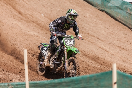 SEMIGORJE, RUSSIA - JULY 22: Grand Prix of Russia of FIM Motocross World Championship MX1 and MX2 Series on July 22, 2012 in Semigorje, Russiaのeditorial素材