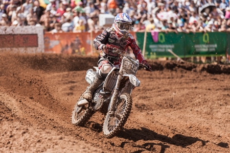 SEMIGORJE, RUSSIA - JULY 22: Grand Prix of Russia of FIM Motocross World Championship MX1 and MX2 Series on July 22, 2012 in Semigorje, Russiaのeditorial素材