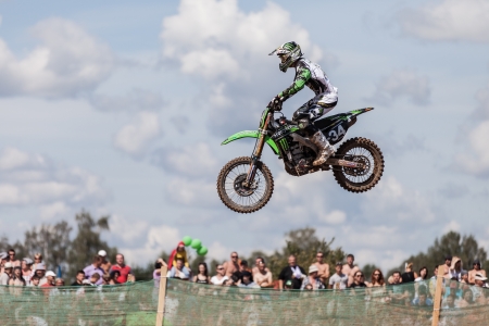 SEMIGORJE, RUSSIA - JULY 22: Grand Prix of Russia of FIM Motocross World Championship MX1 and MX2 Series on July 22, 2012 in Semigorje, Russiaのeditorial素材