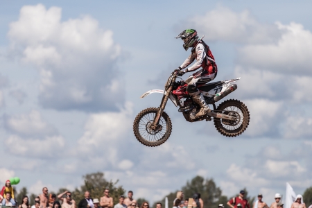 SEMIGORJE, RUSSIA - JULY 22: Grand Prix of Russia of FIM Motocross World Championship MX1 and MX2 Series on July 22, 2012 in Semigorje, Russiaのeditorial素材