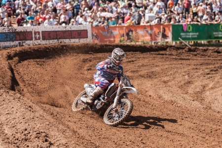SEMIGORJE, RUSSIA - JULY 22: Grand Prix of Russia of FIM Motocross World Championship MX1 and MX2 Series on July 22, 2012 in Semigorje, Russiaのeditorial素材