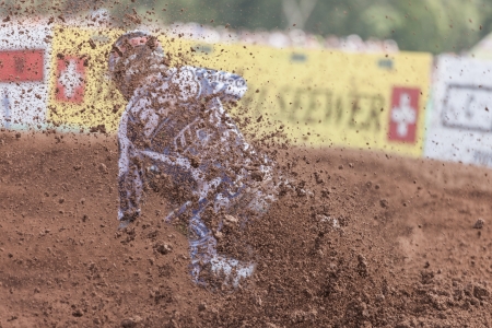 SEMIGORJE, RUSSIA - JULY 22: Grand Prix of Russia of FIM Motocross World Championship MX1 and MX2 Series on July 22, 2012 in Semigorje, Russiaのeditorial素材