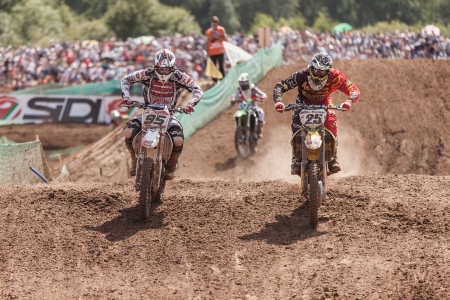 SEMIGORJE, RUSSIA - JULY 22: Grand Prix of Russia of FIM Motocross World Championship MX1 and MX2 Series on July 22, 2012 in Semigorje, Russiaのeditorial素材
