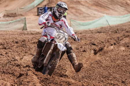 SEMIGORJE, RUSSIA - JULY 22: Grand Prix of Russia of FIM Motocross World Championship MX1 and MX2 Series on July 22, 2012 in Semigorje, Russiaのeditorial素材