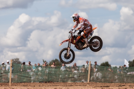 SEMIGORJE, RUSSIA - JULY 22: Grand Prix of Russia of FIM Motocross World Championship MX1 and MX2 Series on July 22, 2012 in Semigorje, Russiaのeditorial素材