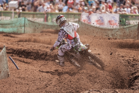 SEMIGORJE, RUSSIA - JULY 22: Grand Prix of Russia of FIM Motocross World Championship MX1 and MX2 Series on July 22, 2012 in Semigorje, Russiaのeditorial素材