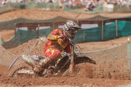 SEMIGORJE, RUSSIA - JULY 22: Grand Prix of Russia of FIM Motocross World Championship MX1 and MX2 Series on July 22, 2012 in Semigorje, Russiaのeditorial素材