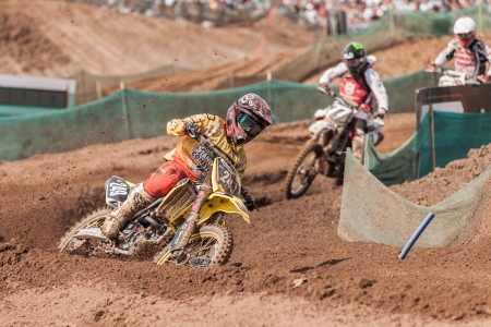 SEMIGORJE, RUSSIA - JULY 22: Grand Prix of Russia of FIM Motocross World Championship MX1 and MX2 Series on July 22, 2012 in Semigorje, Russiaのeditorial素材