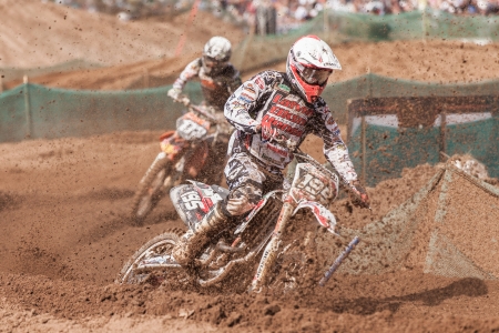 SEMIGORJE, RUSSIA - JULY 22: Grand Prix of Russia of FIM Motocross World Championship MX1 and MX2 Series on July 22, 2012 in Semigorje, Russiaのeditorial素材