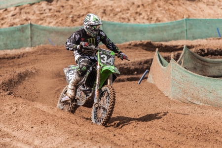 SEMIGORJE, RUSSIA - JULY 22: Grand Prix of Russia of FIM Motocross World Championship MX1 and MX2 Series on July 22, 2012 in Semigorje, Russiaのeditorial素材
