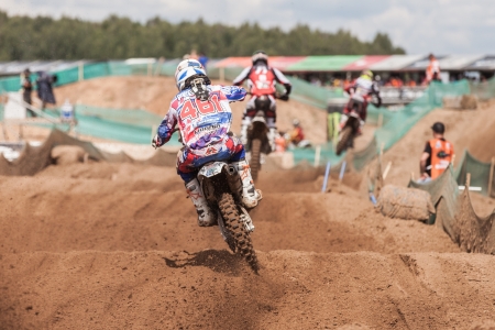 SEMIGORJE, RUSSIA - JULY 22: Grand Prix of Russia of FIM Motocross World Championship MX1 and MX2 Series on July 22, 2012 in Semigorje, Russiaのeditorial素材