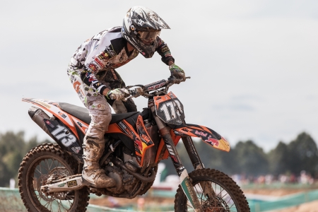 SEMIGORJE, RUSSIA - JULY 22: Grand Prix of Russia of FIM Motocross World Championship MX1 and MX2 Series on July 22, 2012 in Semigorje, Russiaのeditorial素材