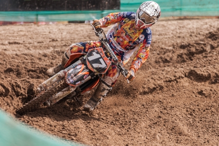 SEMIGORJE, RUSSIA - JULY 22: Grand Prix of Russia of FIM Motocross World Championship MX1 and MX2 Series on July 22, 2012 in Semigorje, Russiaのeditorial素材