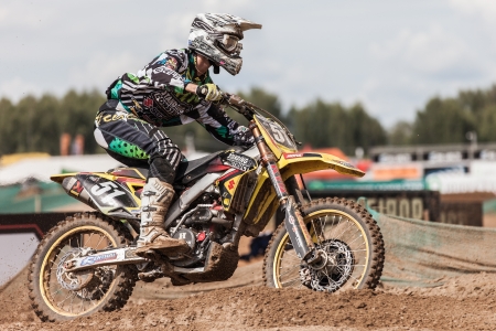 SEMIGORJE, RUSSIA - JULY 22: Grand Prix of Russia of FIM Motocross World Championship MX1 and MX2 Series on July 22, 2012 in Semigorje, Russiaのeditorial素材