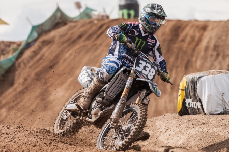 SEMIGORJE, RUSSIA - JULY 22: Grand Prix of Russia of FIM Motocross World Championship MX1 and MX2 Series on July 22, 2012 in Semigorje, Russiaのeditorial素材