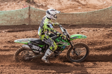 SEMIGORJE, RUSSIA - JULY 22: Grand Prix of Russia of FIM Motocross World Championship MX1 and MX2 Series on July 22, 2012 in Semigorje, Russiaのeditorial素材