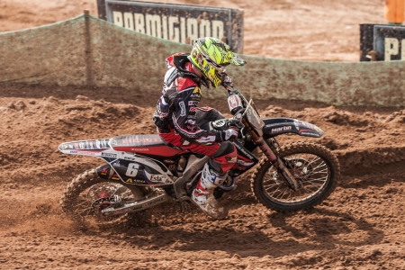 SEMIGORJE, RUSSIA - JULY 22: Grand Prix of Russia of FIM Motocross World Championship MX1 and MX2 Series on July 22, 2012 in Semigorje, Russiaのeditorial素材