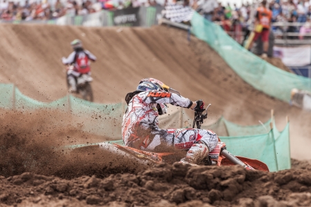 SEMIGORJE, RUSSIA - JULY 22: Grand Prix of Russia of FIM Motocross World Championship MX1 and MX2 Series on July 22, 2012 in Semigorje, Russiaのeditorial素材