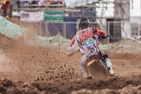 SEMIGORJE, RUSSIA - JULY 22: Grand Prix of Russia of FIM Motocross World Championship MX1 and MX2 Series on July 22, 2012 in Semigorje, Russiaのeditorial素材
