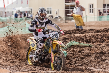 SEMIGORJE, RUSSIA - JULY 22: Grand Prix of Russia of FIM Motocross World Championship MX1 and MX2 Series on July 22, 2012 in Semigorje, Russiaのeditorial素材