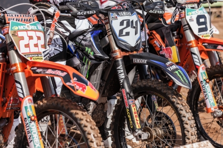 SEMIGORJE, RUSSIA - JULY 22: Grand Prix of Russia of FIM Motocross World Championship MX1 and MX2 Series on July 22, 2012 in Semigorje, Russiaのeditorial素材
