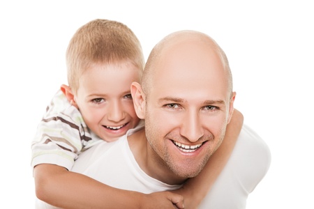 Smiling father and little son - family happinessの写真素材