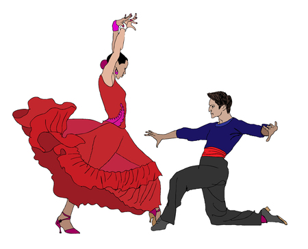color drawing of a couple dancing flamencoのイラスト素材