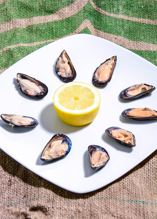 mussels and lemon original italian sea foodの写真素材