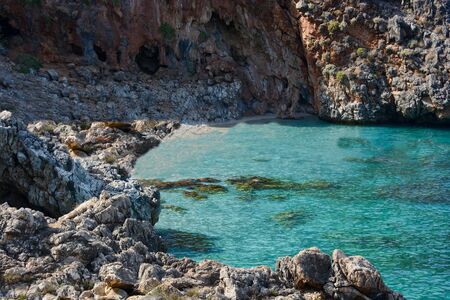 Unique and spectacular Italian cliffs rare view of Sicily coastの写真素材