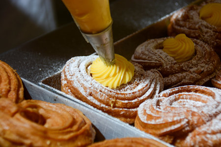 typical Italian dessert for Father's Day and St. Joseph's Day: zeppola in preparationの写真素材