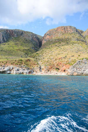 san vito lo capo seen from the sea of the coast of the zingaro reserveの写真素材