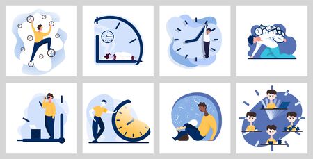 Concept of time management with clock background. Color vector illustrationのイラスト素材