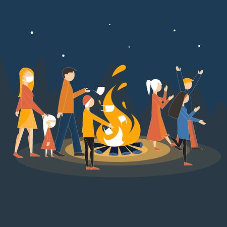 People take off masks. Victory over the virus epidemic. Color flat vector illustrationのイラスト素材