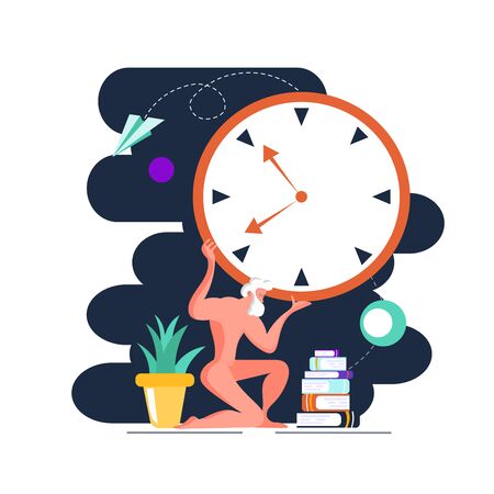 Atlante sculpture holds watch. Side view. Color vector flat cartoon iconのイラスト素材