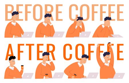 Set of poses businessman with different emotions and expressions. Color vector illustrationのイラスト素材