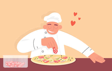 Set for online order pizza from smartphone. Flat vector color cartoon iconのイラスト素材