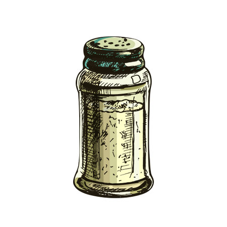 Salt shaker. Vector color vintage hatching illustration isolated on a white background.のイラスト素材