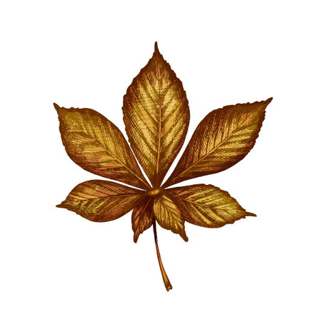 Chestnut leaf. Vector color vintage hatching illustration isolated on a white background.のイラスト素材