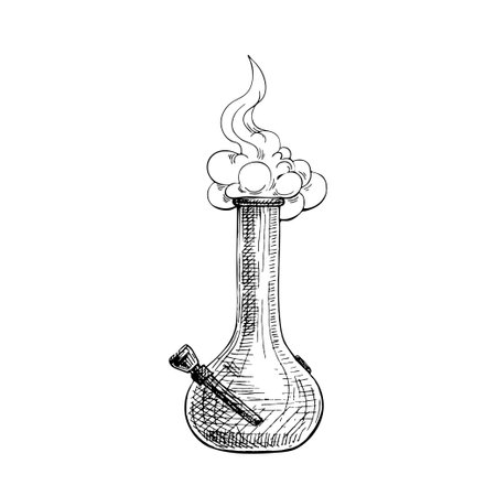 Bong with smoke. Vintage vector hatching hand drawn illustrationのイラスト素材
