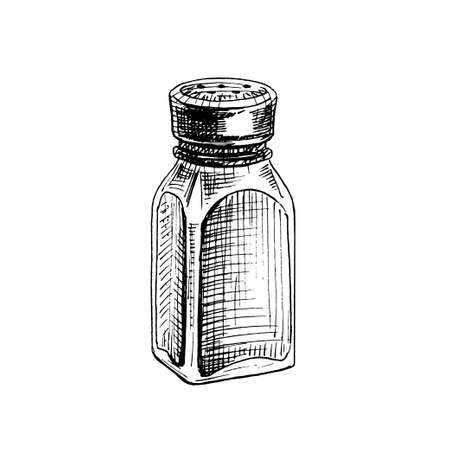 Glass pepper shaker. Vector vintage hatching illustration. Isolated on whiteのイラスト素材
