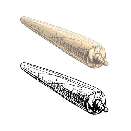 handmade cigarettes. Vintage vector hatching color hand drawn illustration isolated on white background for cannabis shopのイラスト素材