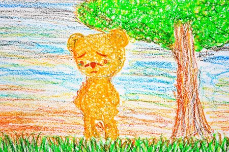 The bear draw by color oil pastelの写真素材