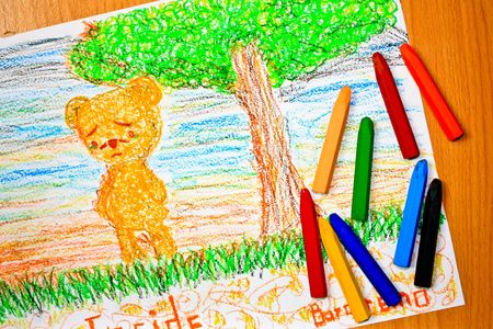 The bear draw by color oil pastelの写真素材